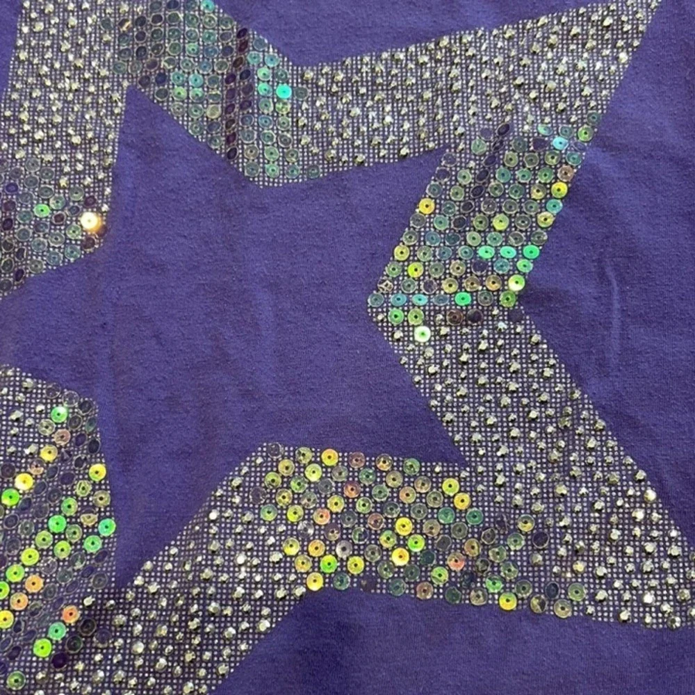 Justice Purple Gray Stripe Star Sequin Top Long Sleeve Shirt‎ Girls Size 7